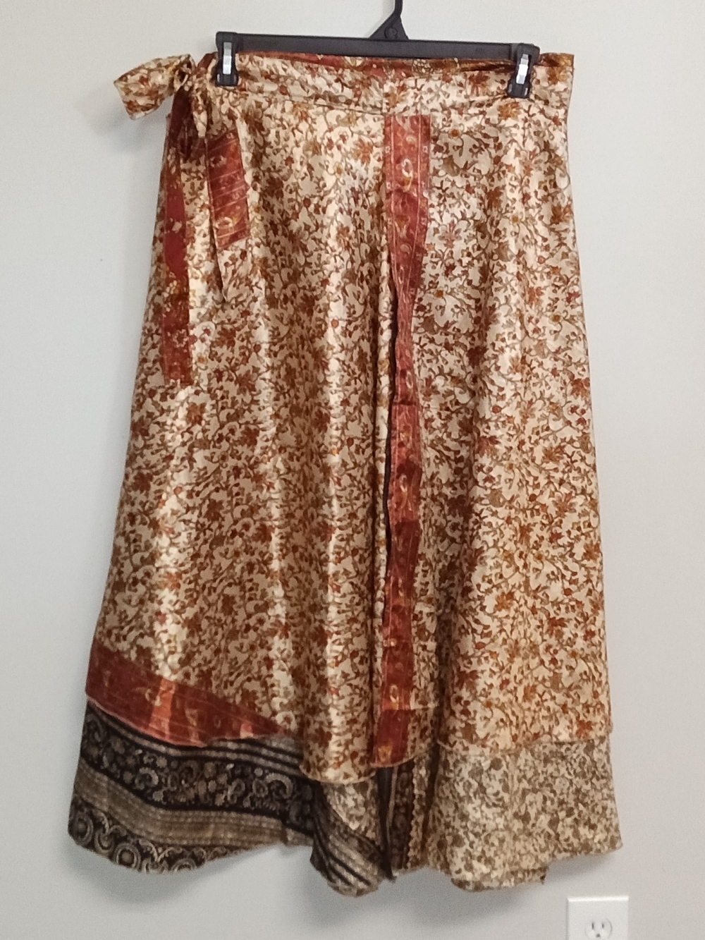 Bohemian Floral Paisley Tiered Satin Wrap Skirt Peasant Cottagecore Hippie OS